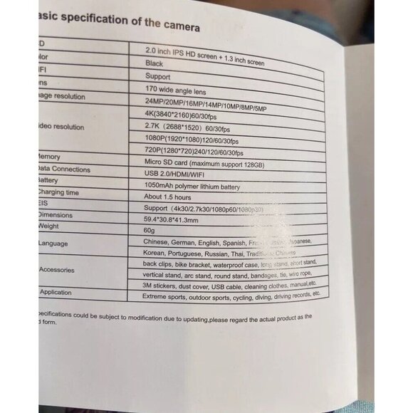 Camera 4K Ultra HD Action WiFi 40M Underwater Camera,All Attchmnts, Case, Manual - Picture 9 of 9